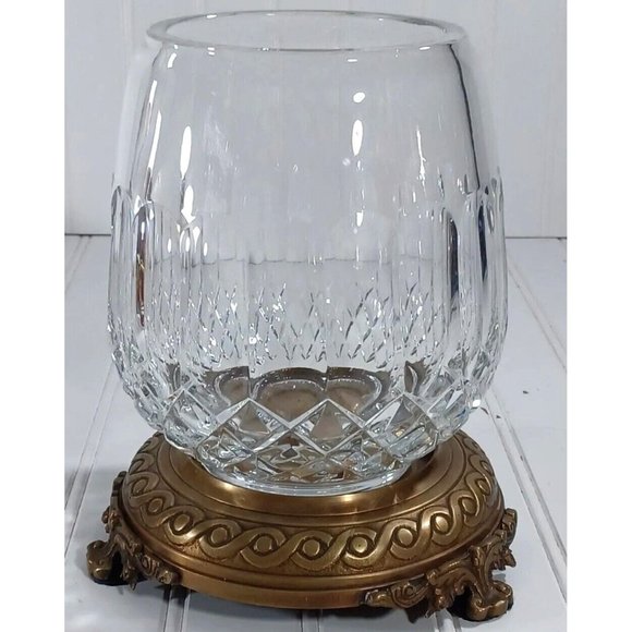 CASTILIAN LEAD CUT CRYSTAL BRONZE PEDESTAL CANDLE LAMP CENTERPIECE BOWL VASE - Picture 7 of 11